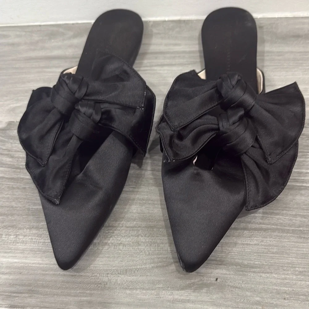 !SOLD! Zara Satin Black Double Bow Mules - Picture 3 of 7